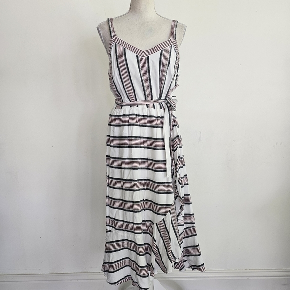 Loft Striped Ruffle Faux Wrap Dress - Picture 2 of 9